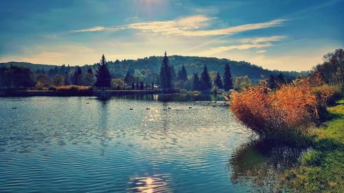 Scenic view of lake during sunset