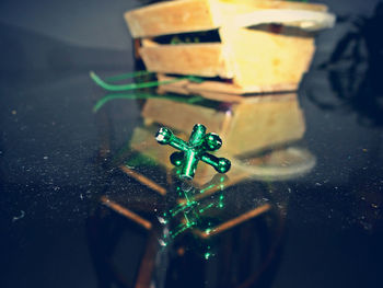 Close-up of christmas decoration on table