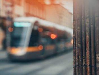 Blurred motion of cars on street in city