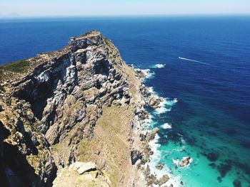 High angle view of sea against clear sky