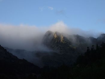 Scenic view of mountains against cloudy sky