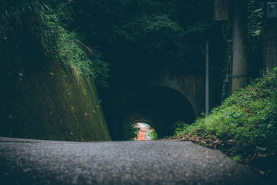 Surface level of road leading towards tunnel