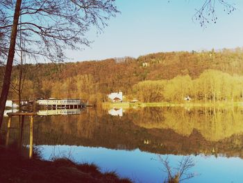 Scenic view of lake against clear sky