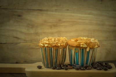 Close-up of cupcakes on table