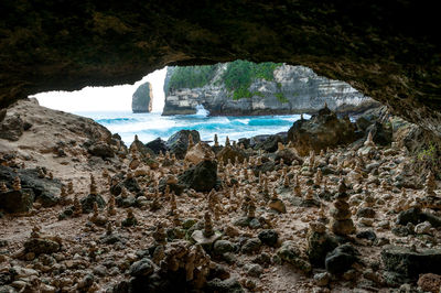 High angle view of sea and rocks