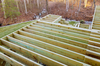 High angle view of staircase in forest