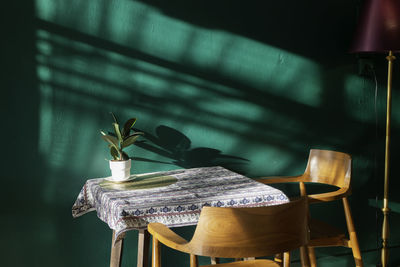 Empty chairs and table at cafe