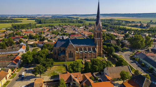 High angle view of townscape against sky