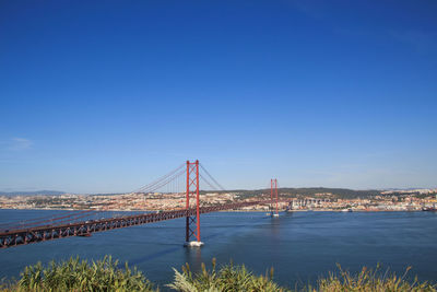 Suspension bridge over river