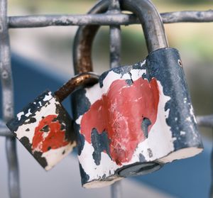 Close-up of padlock on snow