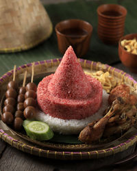 Red and white rice called nasi tumpeng  indonesian independence day celebration at 17 august