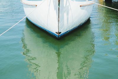 High angle view of boat sailing in sea