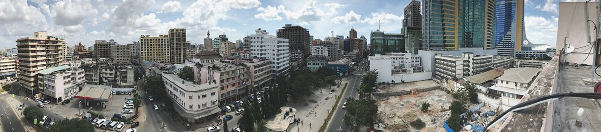 Panoramic view of cityscape against sky