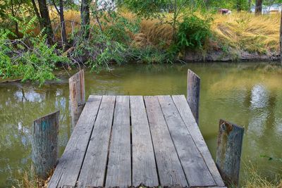 Wooden pier over lake