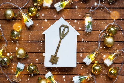 Directly above shot of christmas decorations on table