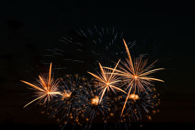 Low angle view of firework display at night