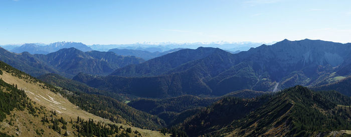 Scenic view of mountains against clear sky