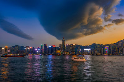 The beauty of the evening lights at victoria harbor