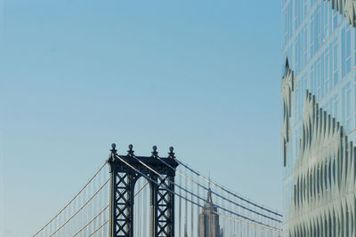 High section of manhattan bridge against clear sky