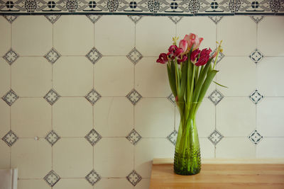 Close-up of vase on table at home