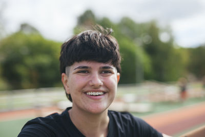 Young woman at outdoor gym