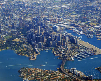 High angle view of buildings in city