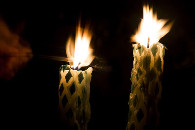 Close-up of bonfire burning at night