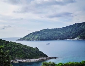 Scenic view of bay against sky