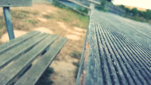 High angle view of bench in park