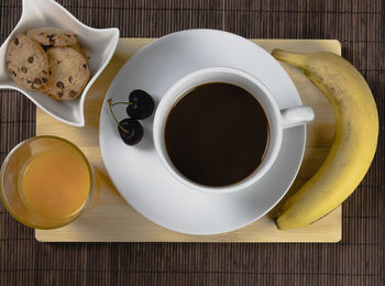 High angle view of coffee on table