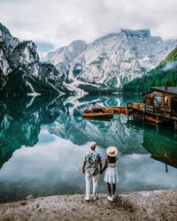 Rear view of couple looking at mountain