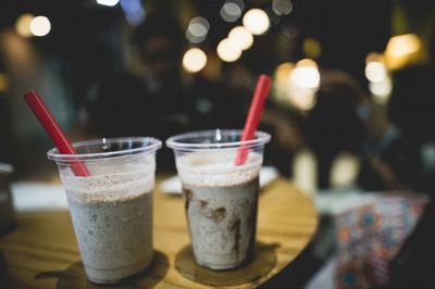 Milkshakes on table in restaurant