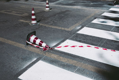 High angle view of arrow symbol on road