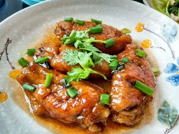 High angle view of food in plate