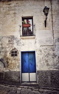 Low angle view of closed door of building