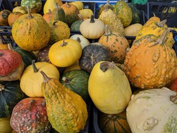 Full frame shot of pumpkins for sale at market stall