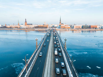 Bridge over river daugava in riga, latvia