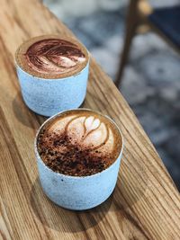 Close-up of cappuccino served on table