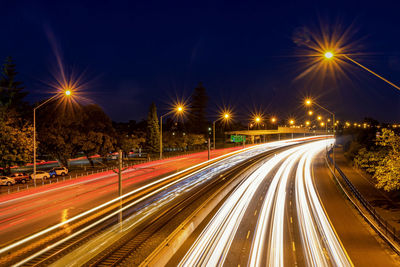 Light trails on highway at night