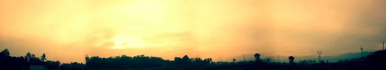 sky, sunset, orange color, tree, nature, beauty in nature, scenics - nature, cloud - sky, tranquility, no people, panoramic, plant, tranquil scene, silhouette, outdoors, idyllic, sun, architecture, sunlight