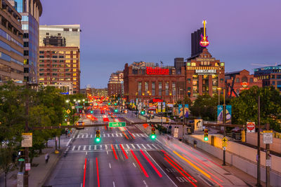 Traffic on city street at night