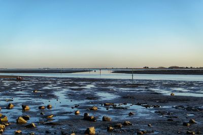 Scenic view of sea against clear sky during winter