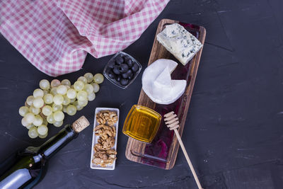 High angle view of beauty products on table