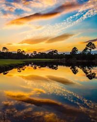 Scenic view of lake against sky during sunset