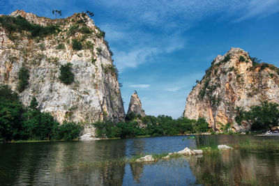 Panoramic view of rock formations against sky