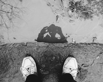 Low section of person standing on tiled floor