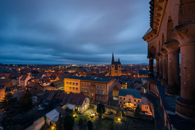 High angle view of buildings in city