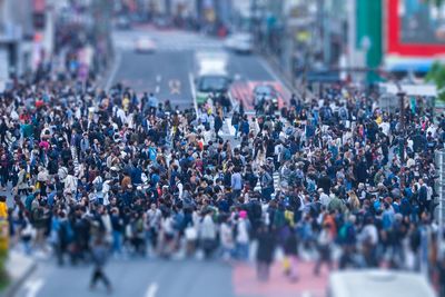 High angle view of crowd on road