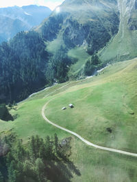 High angle view of winding road on mountain