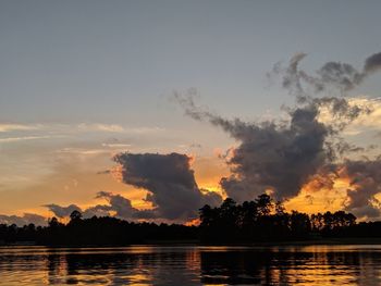 Scenic view of lake against sky during sunset